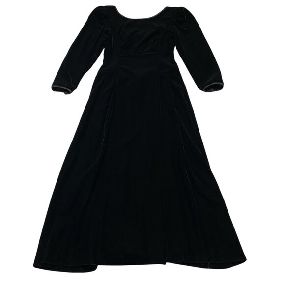 Vintage Maggy London Dress 8 Black Velvet Midi A Line Low Back Witchy Whimsigoth - Picture 2 of 7